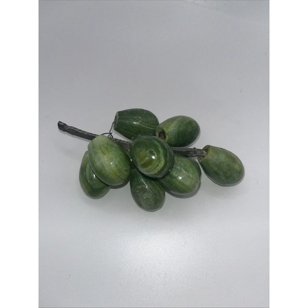 Italian Alabaster Stone Fruit Carved Apple Peach Grapes Pear Banana Lot Of 7